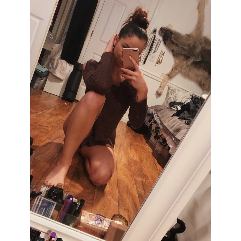 Brown Cold Shoulder Sweater